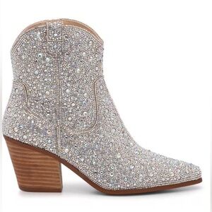 Betsey Johnson ‘Diva’ Embellished Silver Crystal Ankle Boot EUC